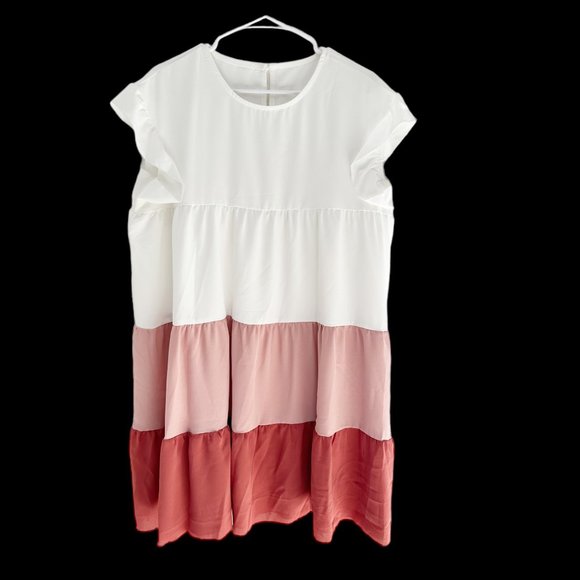 SHEIN Dresses & Skirts - SHEIN VCAY Color Block XL NWOT Flounce Sleeve High Waist Dress CUTE!